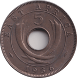 1936 FIVE CENTS EAST AFRICA - WORLD COINS - Cambridgeshire Coins