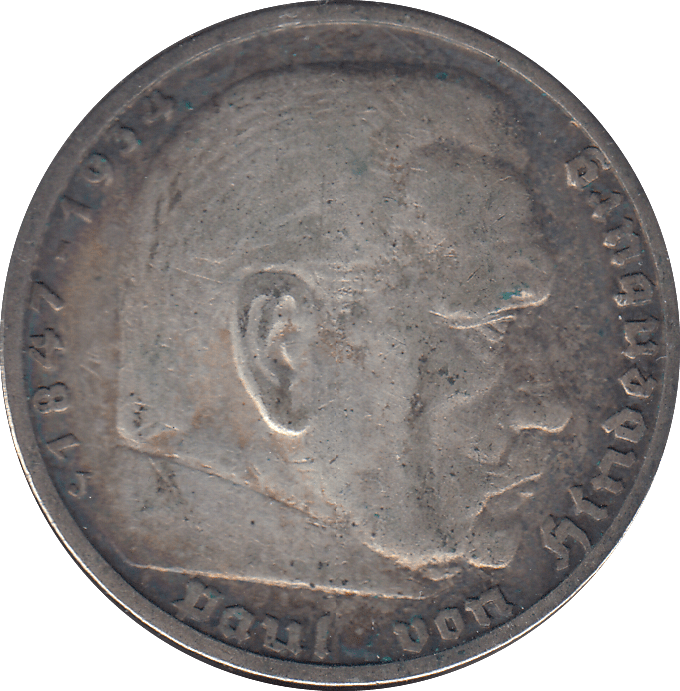 1936 GERMANY 5 MARK - SILVER WORLD COINS - Cambridgeshire Coins