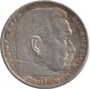1936 GERMANY SILVER 5 MARKS - SILVER WORLD COINS - Cambridgeshire Coins