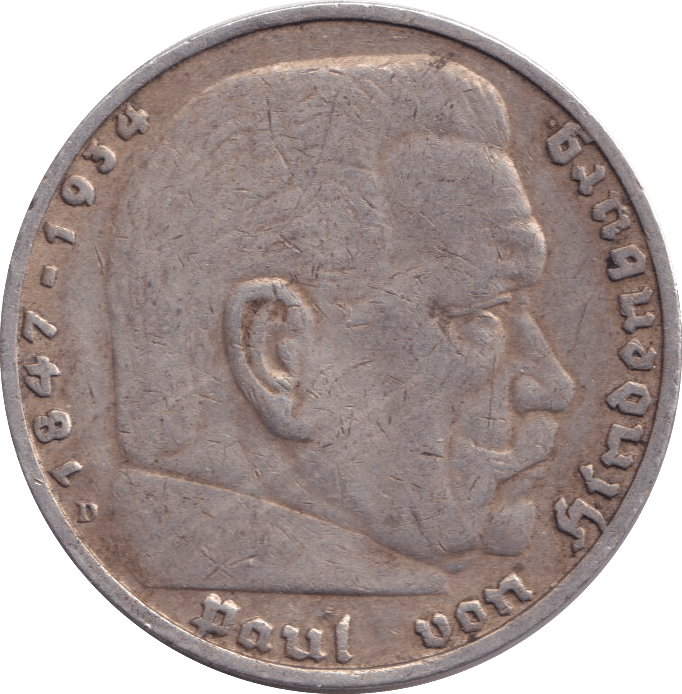 1936 SILVER 5 REICHSMARK GERMANY - SILVER WORLD COINS - Cambridgeshire Coins