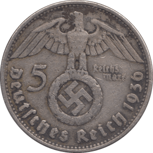 1936 SILVER FIVE MARK GERMANY - SILVER WORLD COINS - Cambridgeshire Coins