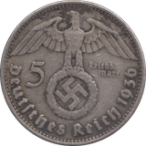 1936 SILVER FIVE MARK GERMANY - SILVER WORLD COINS - Cambridgeshire Coins