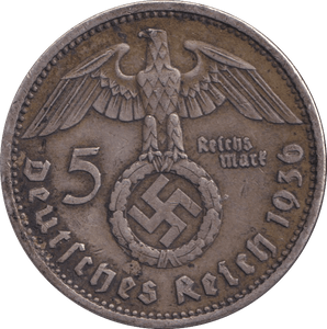 1936 SILVER FIVE MARK GERMANY - SILVER WORLD COINS - Cambridgeshire Coins
