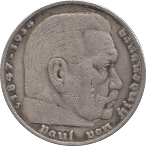 1936 SILVER FIVE MARK GERMANY - SILVER WORLD COINS - Cambridgeshire Coins