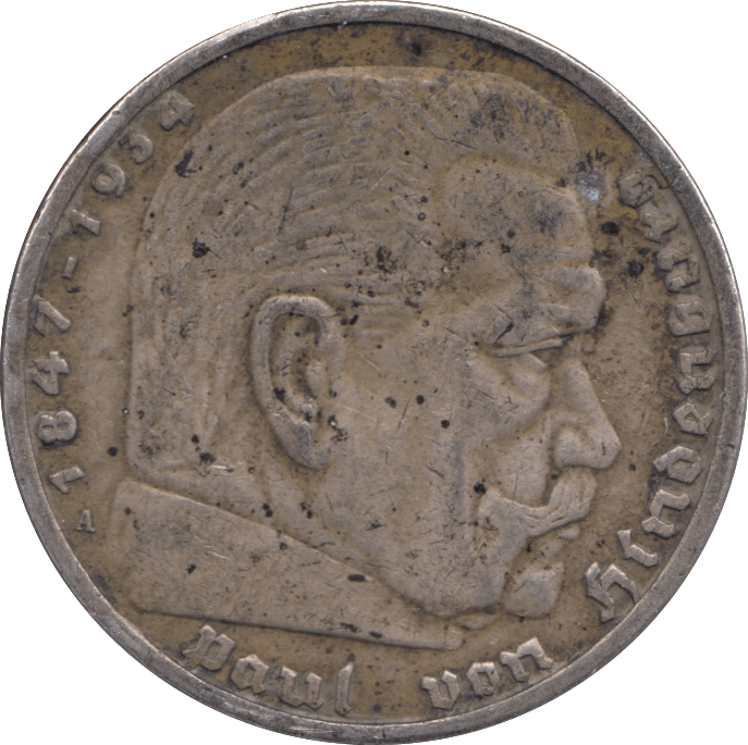 1936 SILVER FIVE MARK GERMANY - SILVER WORLD COINS - Cambridgeshire Coins