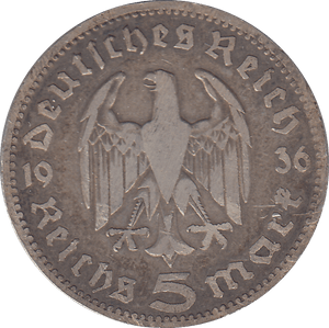 1936 SILVER GERMANY 5 MARK - SILVER WORLD COINS - Cambridgeshire Coins