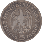 1936 SILVER GERMANY 5 MARK - SILVER WORLD COINS - Cambridgeshire Coins