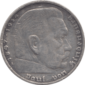 1936 SILVER GERMANY 5 MARKS - SILVER WORLD COINS - Cambridgeshire Coins