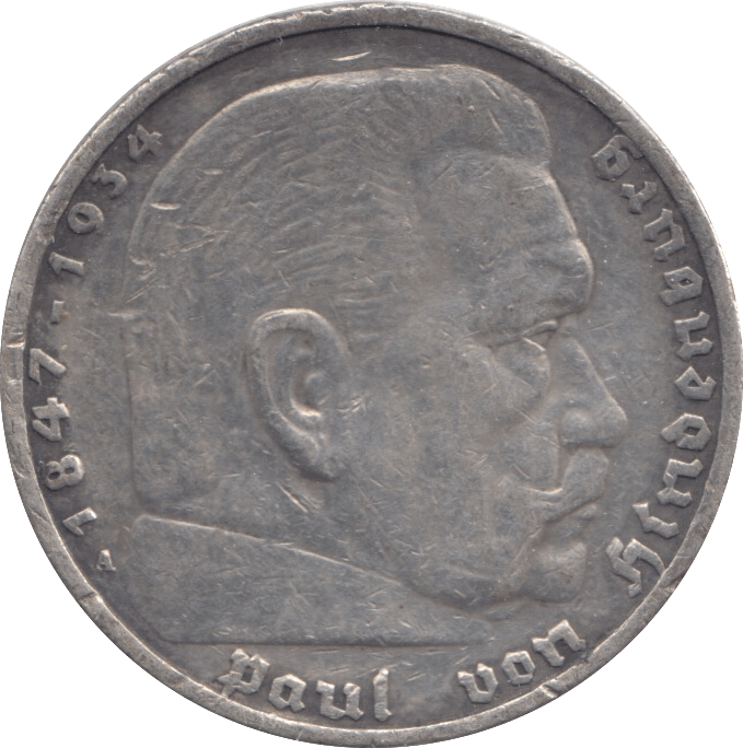 1936 SILVER GERMANY 5 MARKS - SILVER WORLD COINS - Cambridgeshire Coins