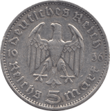 1936 SILVER GERMANY 5 MARKS - SILVER WORLD COINS - Cambridgeshire Coins