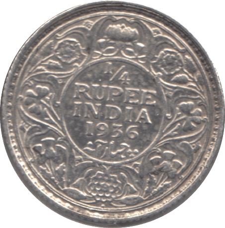 1936 SILVER INDIA 1/4 RUPEE - SILVER WORLD COINS - Cambridgeshire Coins
