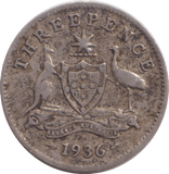 1936 SILVER SIXPENCE AUSTRALIA - SILVER WORLD COINS - Cambridgeshire Coins