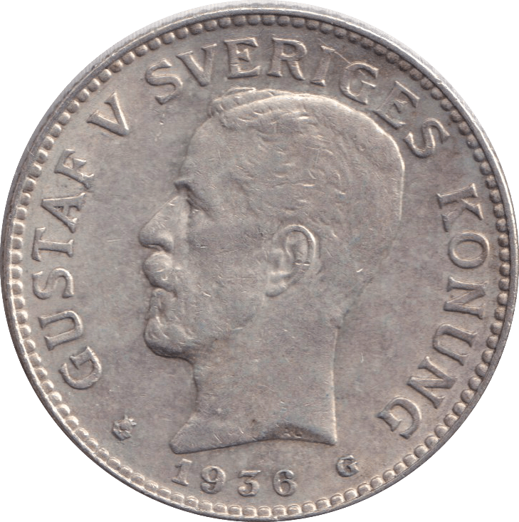 1936 SILVER TWO KRONOR SWEDEN - SILVER WORLD COINS - Cambridgeshire Coins
