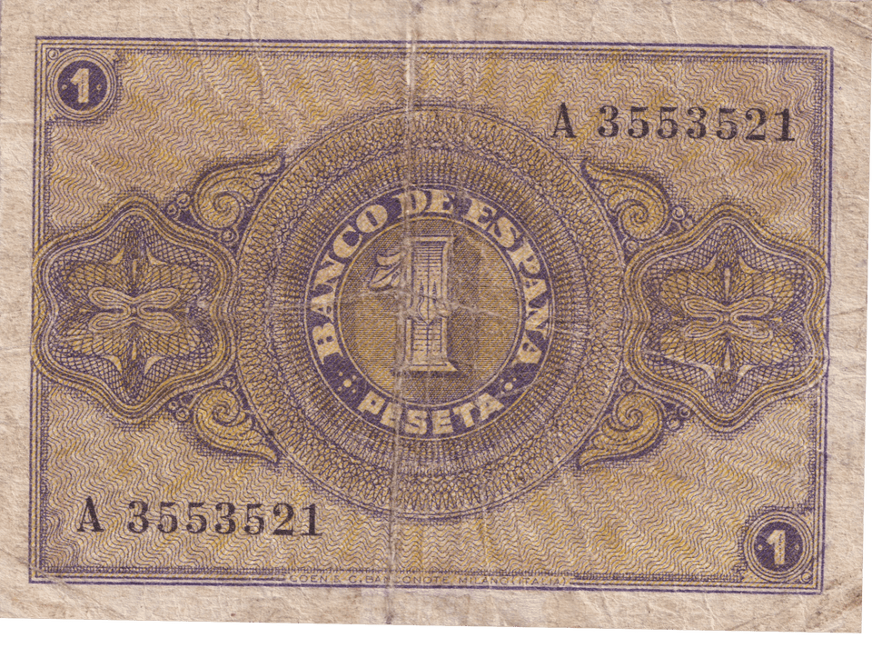 1937 1 PESTA SPAIN BANKNOTE REF-1862 - WORLD BANKNOTES - Cambridgeshire Coins
