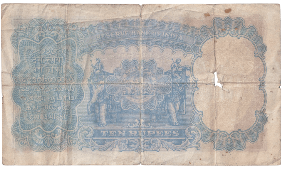 1937 - 38 TEN RUPEES BANKNOTE INDIA REF - 1609 - WORLD BANKNOTES - Cambridgeshire Coins
