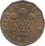 1937 BRASS THREEPENCE ( UNC ) 5 - THREEPENCE - Cambridgeshire Coins