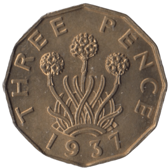 1937 BRASS THREEPENCE ( UNC ) - Threepence - Cambridgeshire Coins