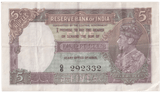 1937 FIVE RUPEES BANKNOTE INDIA REF - 1607 - WORLD BANKNOTES - Cambridgeshire Coins