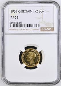 1937 GOLD HALF SOVEREIGN PF 63 - NGC GOLD HALF SOVEREIGN - Cambridgeshire Coins