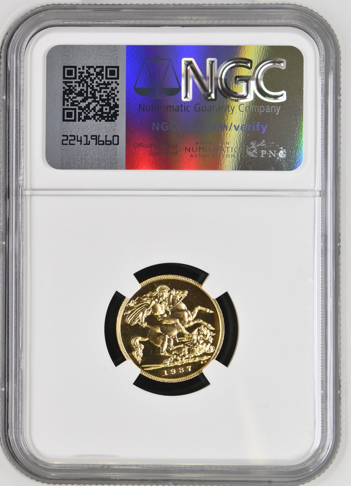 1937 GOLD HALF SOVEREIGN PF 65 - NGC GOLD HALF SOVEREIGN - Cambridgeshire Coins