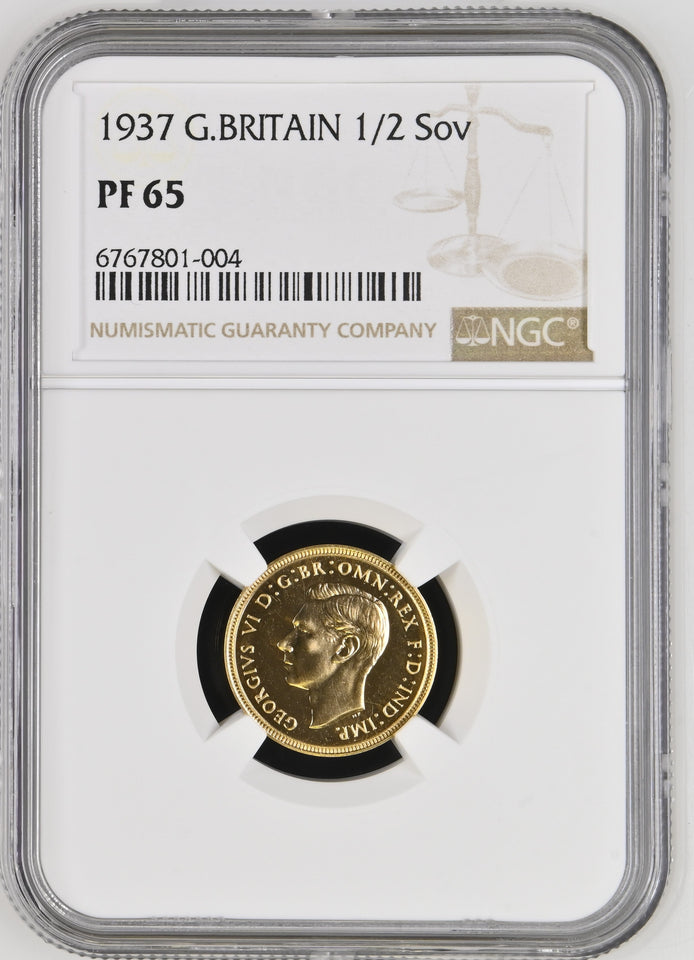 1937 GOLD HALF SOVEREIGN PF 65 - NGC GOLD HALF SOVEREIGN - Cambridgeshire Coins