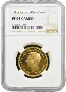 1937 GOLD PROOF DOUBLE SOVEREIGN NGC PF 63 CAMEO - NGC GOLD COINS - Cambridgeshire Coins