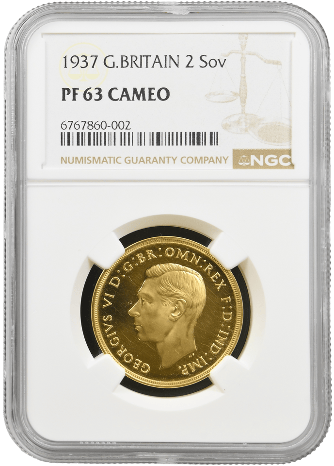 1937 GOLD PROOF DOUBLE SOVEREIGN NGC PF 63 CAMEO - NGC GOLD COINS - Cambridgeshire Coins
