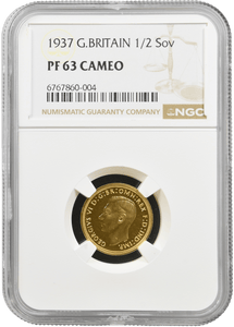 1937 GOLD PROOF HALF SOVEREIGN NGC PF 63 CAMEO - NGC GOLD HALF SOVEREIGN - Cambridgeshire Coins