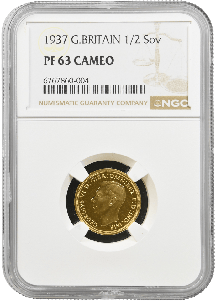 1937 GOLD PROOF HALF SOVEREIGN NGC PF 63 CAMEO - NGC GOLD HALF SOVEREIGN - Cambridgeshire Coins