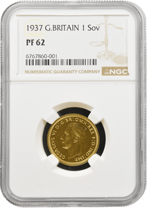 1937 GOLD PROOF SOVEREIGN NGC PF 62 - NGC GOLD SOVEREIGN - Cambridgeshire Coins