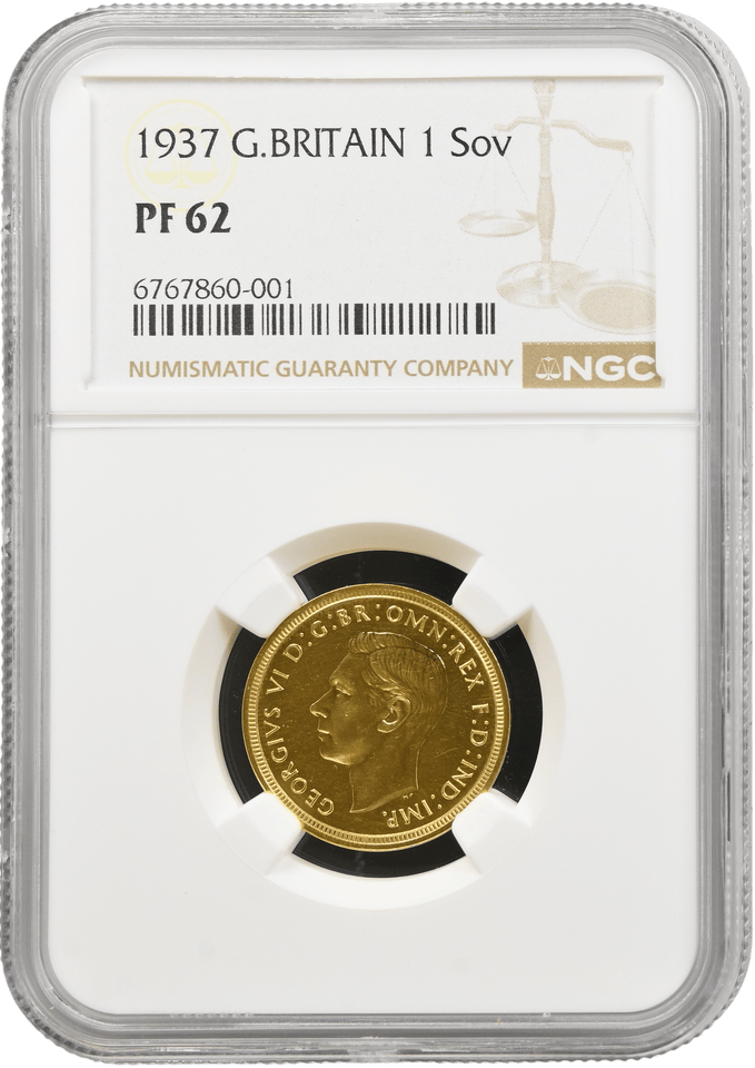 1937 GOLD PROOF SOVEREIGN NGC PF 62 - NGC GOLD SOVEREIGN - Cambridgeshire Coins
