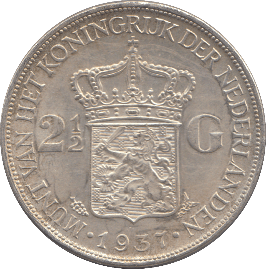 1937 NETHERLANDS SILVER 2 AND A HALF GULDEN - WOLRD SILVER COINS - Cambridgeshire Coins
