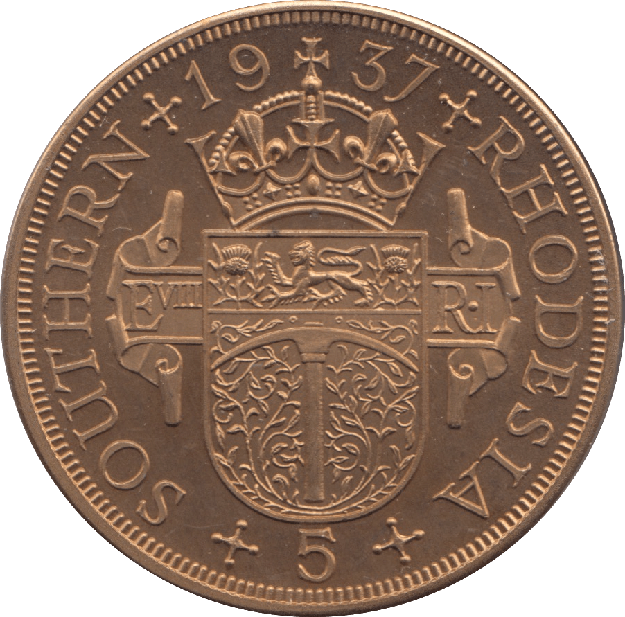 1937 ONE CROWN SOUTHERN RHODESIA - SILVER WORLD COINS - Cambridgeshire Coins