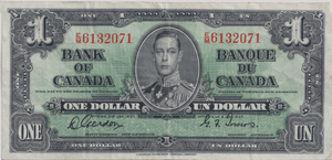 1937 ONE DOLLAR CANADA BANKNOTE REF-1773 - WORLD BANKNOTES - Cambridgeshire Coins