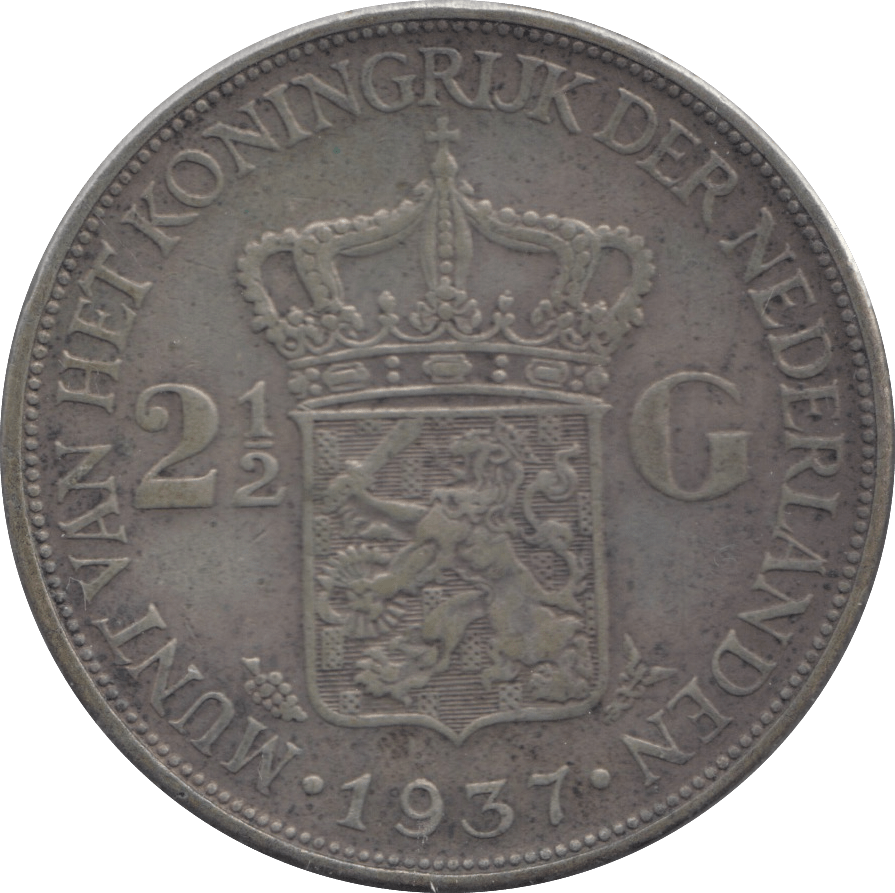 1937 SILVER 2 1/2 GUILDER NETHERLANDS - SILVER WORLD COINS - Cambridgeshire Coins