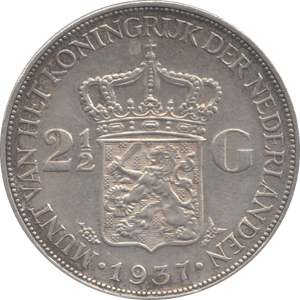 1937 SILVER 2 1/2 GUILDER NETHERLANDS - SILVER WORLD COINS - Cambridgeshire Coins
