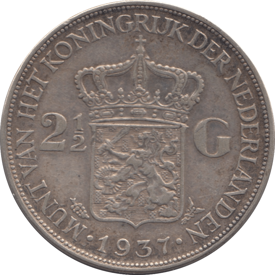 1937 SILVER 2 1/2 GUILDER NETHERLANDS - SILVER WORLD COINS - Cambridgeshire Coins