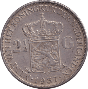 1937 SILVER 2 1/2 GULDEN NETHERLANDS - SILVER WORLD COINS - Cambridgeshire Coins