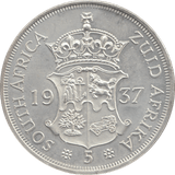 1937 SILVER FIVE SHILLINGS SOUTH AFRICA - SILVER WORLD COINS - Cambridgeshire Coins