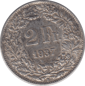 1937 SILVER SWITZERLAND 2 FRANC - SILVER WORLD COINS - Cambridgeshire Coins