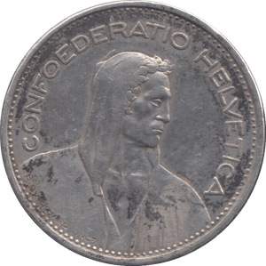 1937 SILVER SWITZERLAND 5 FRANC - SILVER WORLD COINS - Cambridgeshire Coins