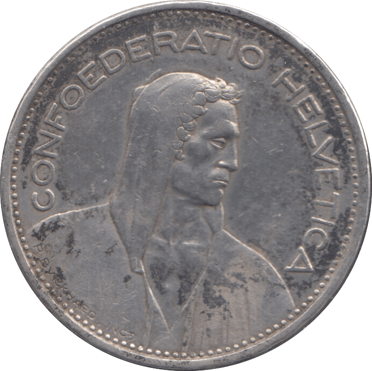1937 SILVER SWITZERLAND 5 FRANC - SILVER WORLD COINS - Cambridgeshire Coins
