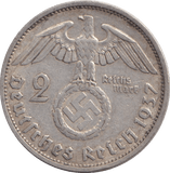 1937 TWO MARK NAZI GERMANY - SILVER WORLD COINS - Cambridgeshire Coins