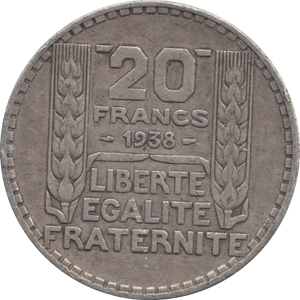 1938 20 FRANCS FRANCE - WORLD COINS - Cambridgeshire Coins