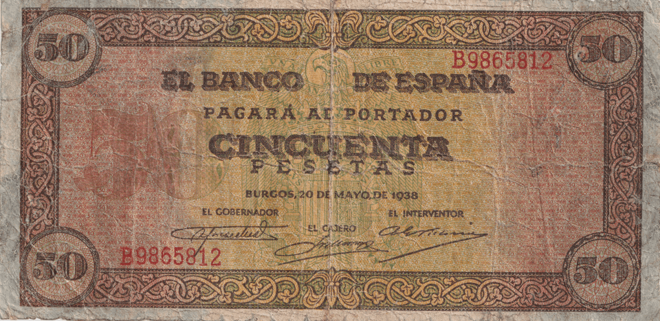 1938 50 PESTAS BANKNOTE SPAIN REF-1642 - WORLD BANKNOTES - Cambridgeshire Coins