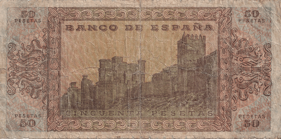 1938 50 PESTAS BANKNOTE SPAIN REF-1642 - WORLD BANKNOTES - Cambridgeshire Coins