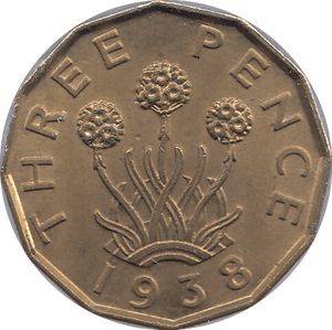 1938 BRASS THREEPENCE ( AUNC ) - THREEPENCE - Cambridgeshire Coins