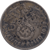 1938 GERMANY SILVER 5 REICH MARK - SILVER WORLD COINS - Cambridgeshire Coins