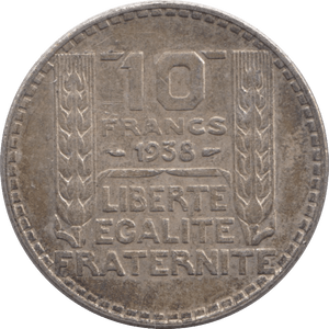 1938 SILVER 10 FRANCS FRANCE - SILVER WORLD COINS - Cambridgeshire Coins