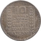 1938 SILVER 10 FRANCS FRANCE - SILVER WORLD COINS - Cambridgeshire Coins